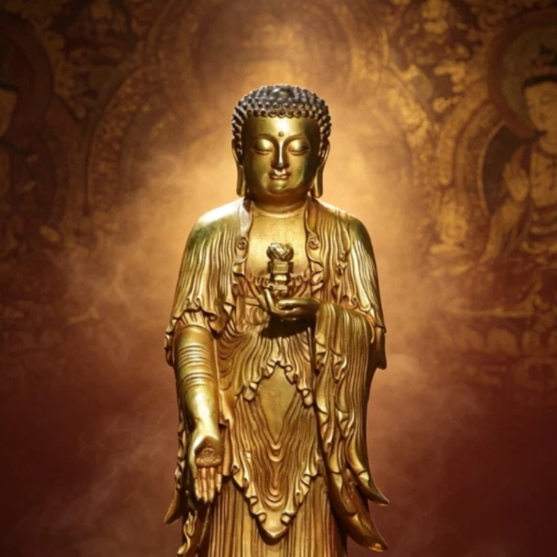Vintage Collectible Ornaments - Antique Standing Amitabha Buddha Statue Tibetan
